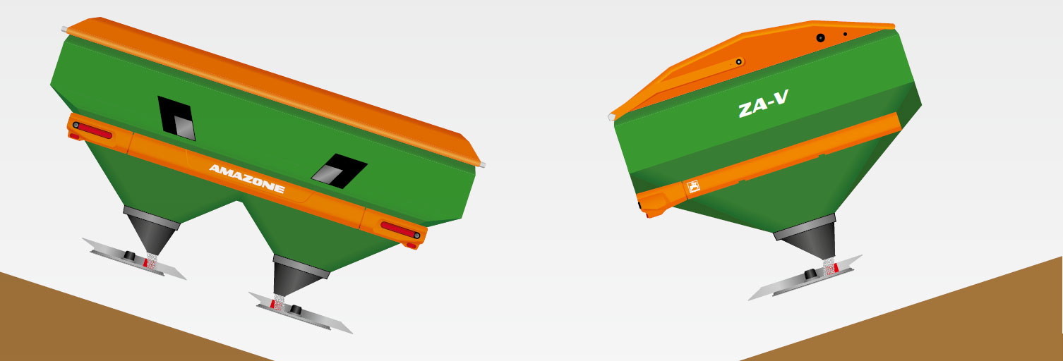 Grafik 2: Sowohl am seitlichen Hang (links) als auch beim Streuen Hangauf und -abwärts (rechts) sorgt das Hangstreuset dafür, dass eine korrekte Verteilung des Düngers über die volle Arbeitsbreite gewährleistet ist. grafik-2