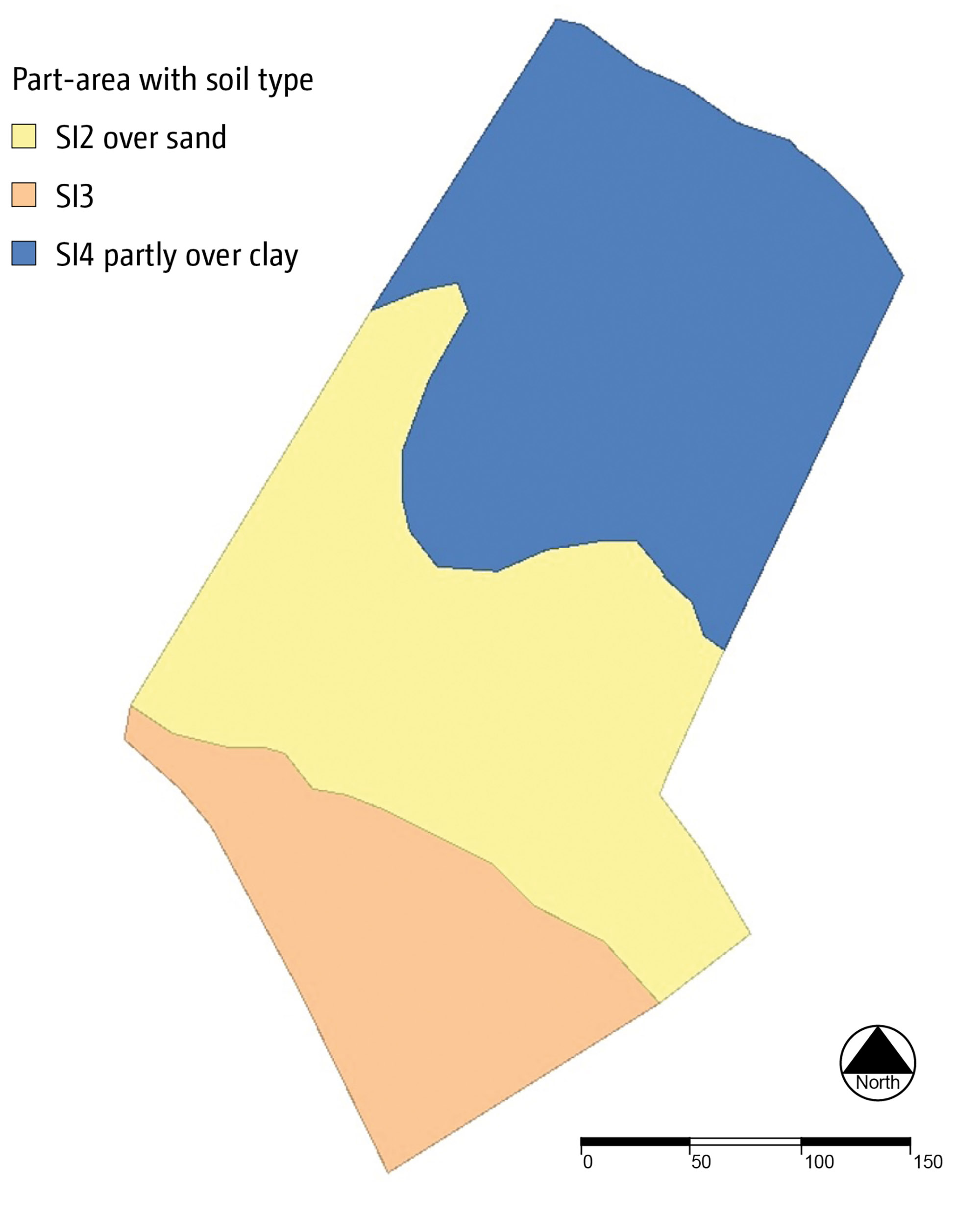 Visualisation of the part-area, site-specific soil type after data fusion. (© AMAZONE: Grafik_Teilflaechenspezifische_Bodenart_d1_250820_GO_en.jpg) Teilfläche mit Bodenart