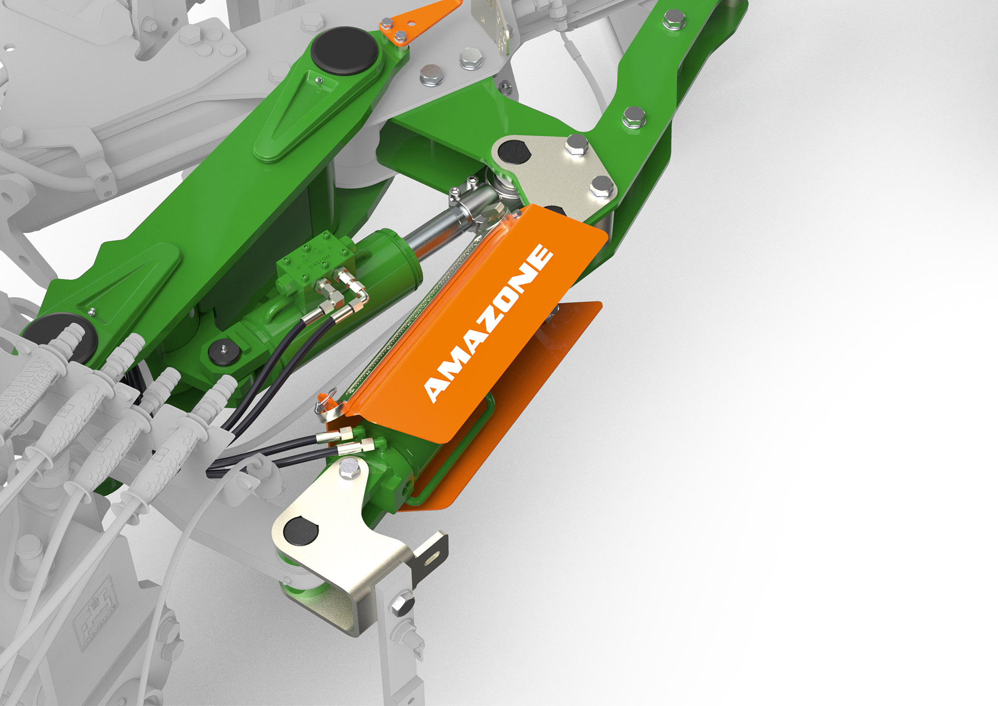 Optional hydraulic front furrow adjustment (© AMAZONE: Teres_200 4+1_Einstellzentrum_Detail_mit_Schatten_160_d1_250814_GO.jpg) Optionale hydraulische Vorderfurchenverstellung