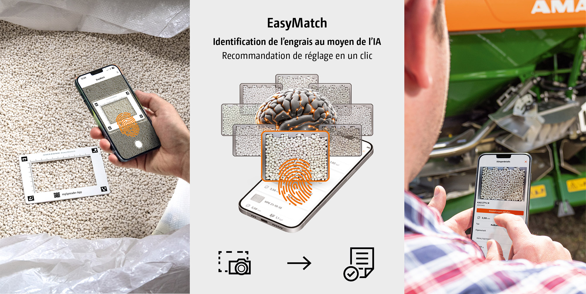 (© AMAZONE: Schema_EasyMatch_GO_fr.jpg) Avec EasyMatch, une empreinte numérique est déterminée à partir de multiples facteurs par l'intelligence artificielle (IA)