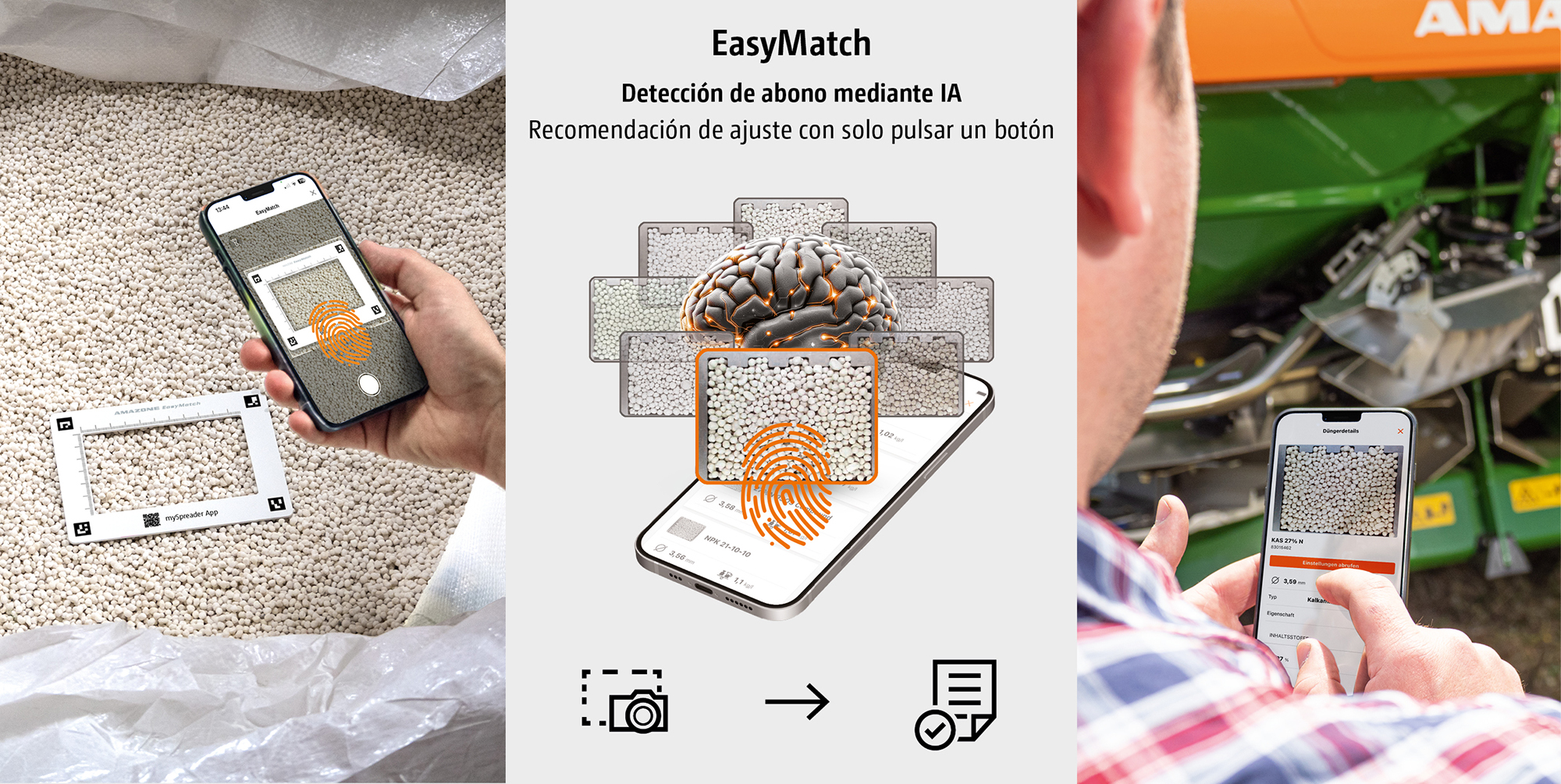 (© AMAZONE: Schema_EasyMatch_GO_es.jpg) EasyMatch utiliza la inteligencia artificial (IA) para determinar una huella digital basada en múltiples factores