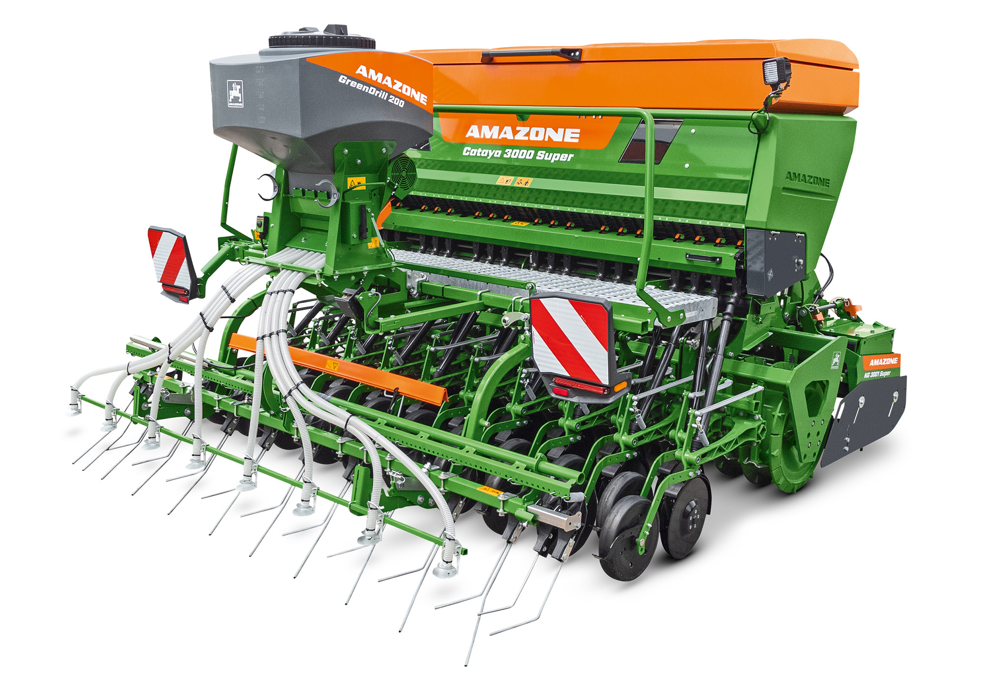 Sembradora suspendida AMAZONE Cataya en combinación con tecnología de laboreo activo del suelo (© AMAZONE: Cataya_mit_Greendrill_d0_mp_DJI_0544_d1_250121_GO.jpg) AMAZONE Aufbausämaschine Centaya (links) und Aufbausämaschine Cataya (rechts) in Kombination mit aktiver Bodenbearbeitungstechnik 2