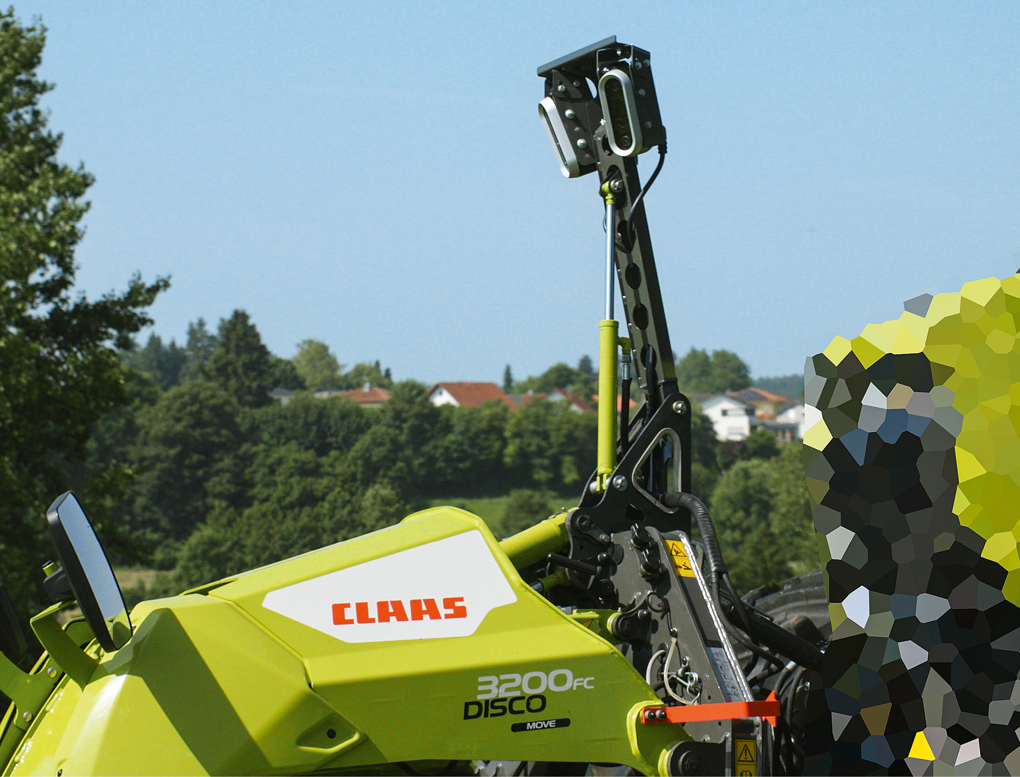 Unidad de cámara del Weed Detector instalada en la segadora frontal para detectar las plantas de acedera y crear el mapa de puntos. (© AMAZONE: Spotoptimierung_d1_250818_A_GO.jpg) Auf dem Frontmähwerk verbaute Weed Detector Kameraeinheit zum Erfassen der Ampferpflanzen sowie dem Erstellen der Spotkarte.