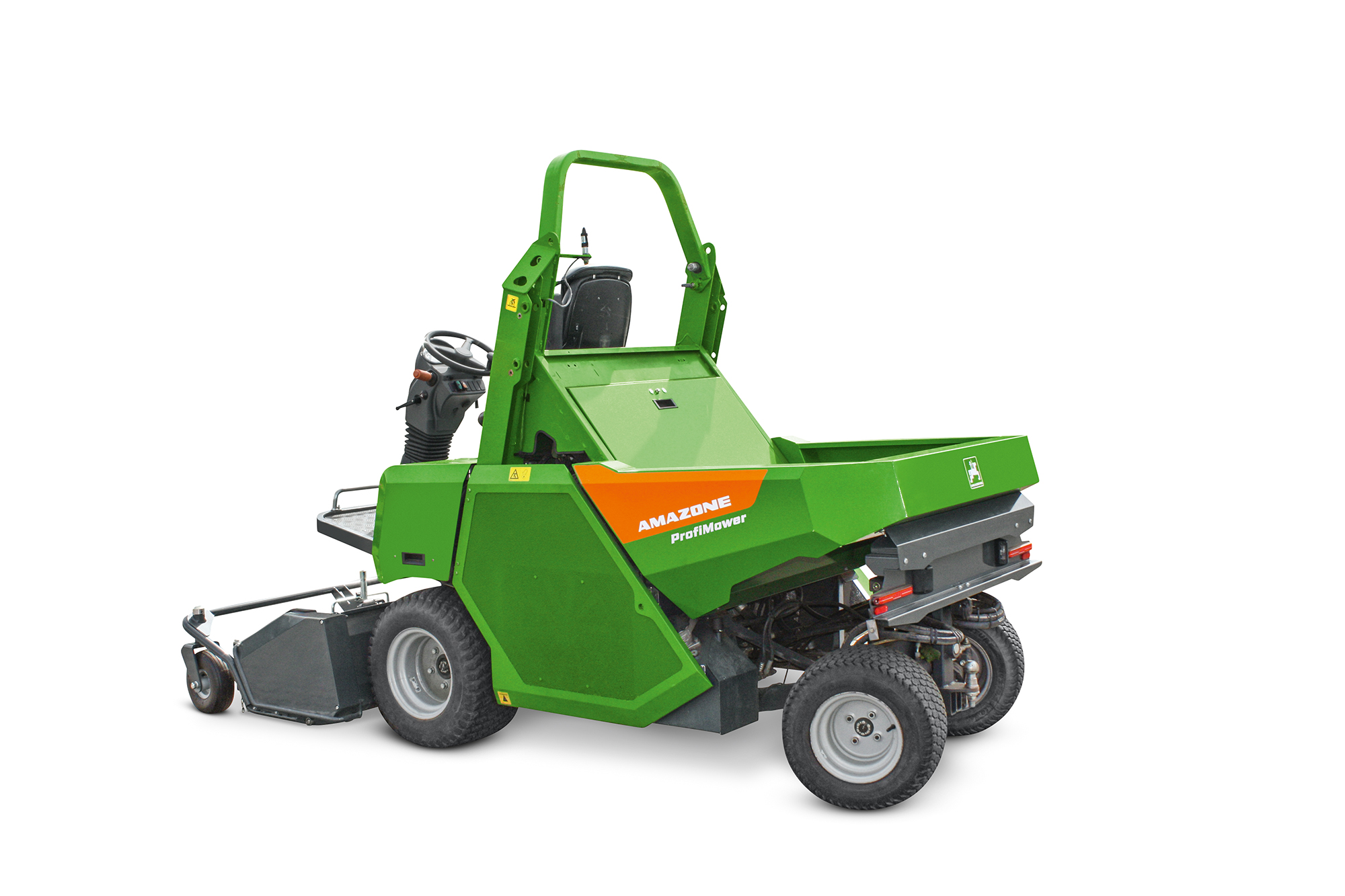 La plataforma de transporte integrada en la parte trasera de la AMAZONE ProfiMower facilita el transporte de los accesorios de mantenimiento (© AMAZONE: ProfiMower_1500_SmartCut_d0_cf_IMG_9663_d1_250819.jpg) 1 Die integrierte Transportpritsche auf dem Heck des AMAZONE ProfiMower ermöglicht den einfachen Transport von Pflegezubehör